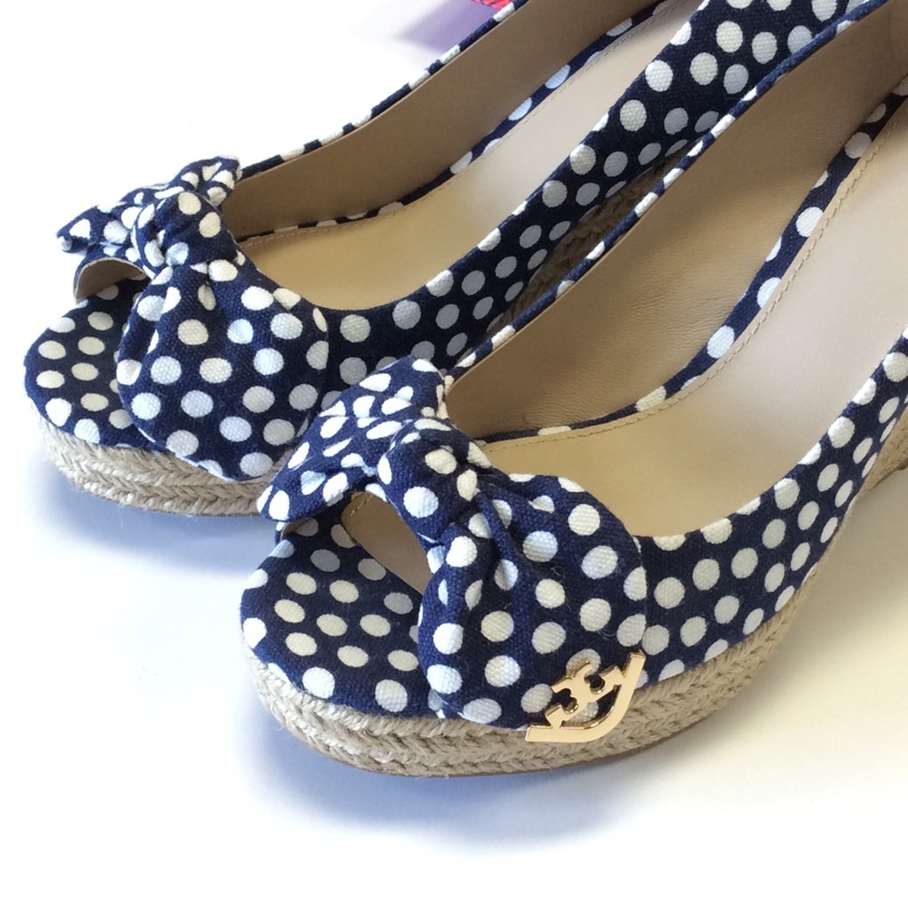 NWOT Tory Burch Dory Peep Toe Polka Dot Wedges